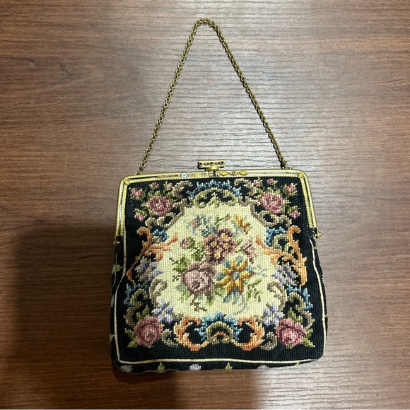 Antique Victorian 1920's Art Deco Petit Point Czechoslovakia Purse Floral - Picture 1 of 4